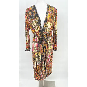 The Pyramid Collection Kimono Top Womens M/L Patchwork Tie Waist Boho Hippie